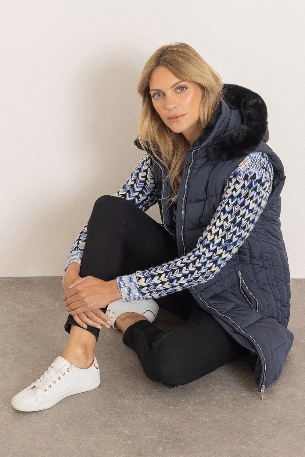Klass. Padded Hooded Faux Fur Trimmed Gilet