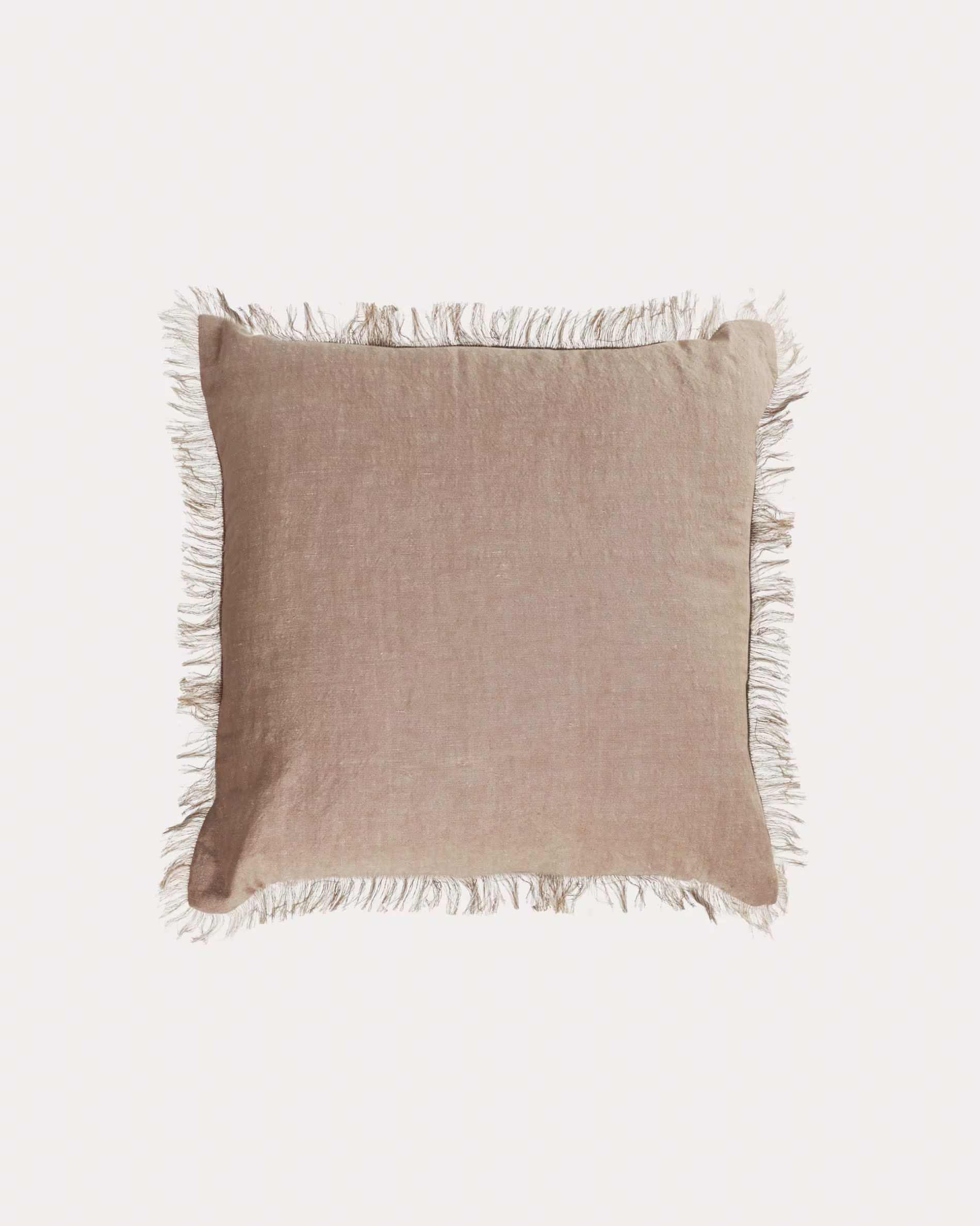 Funda cojín Abinadi de algodón y lino flecos beige 45 x 45 cm