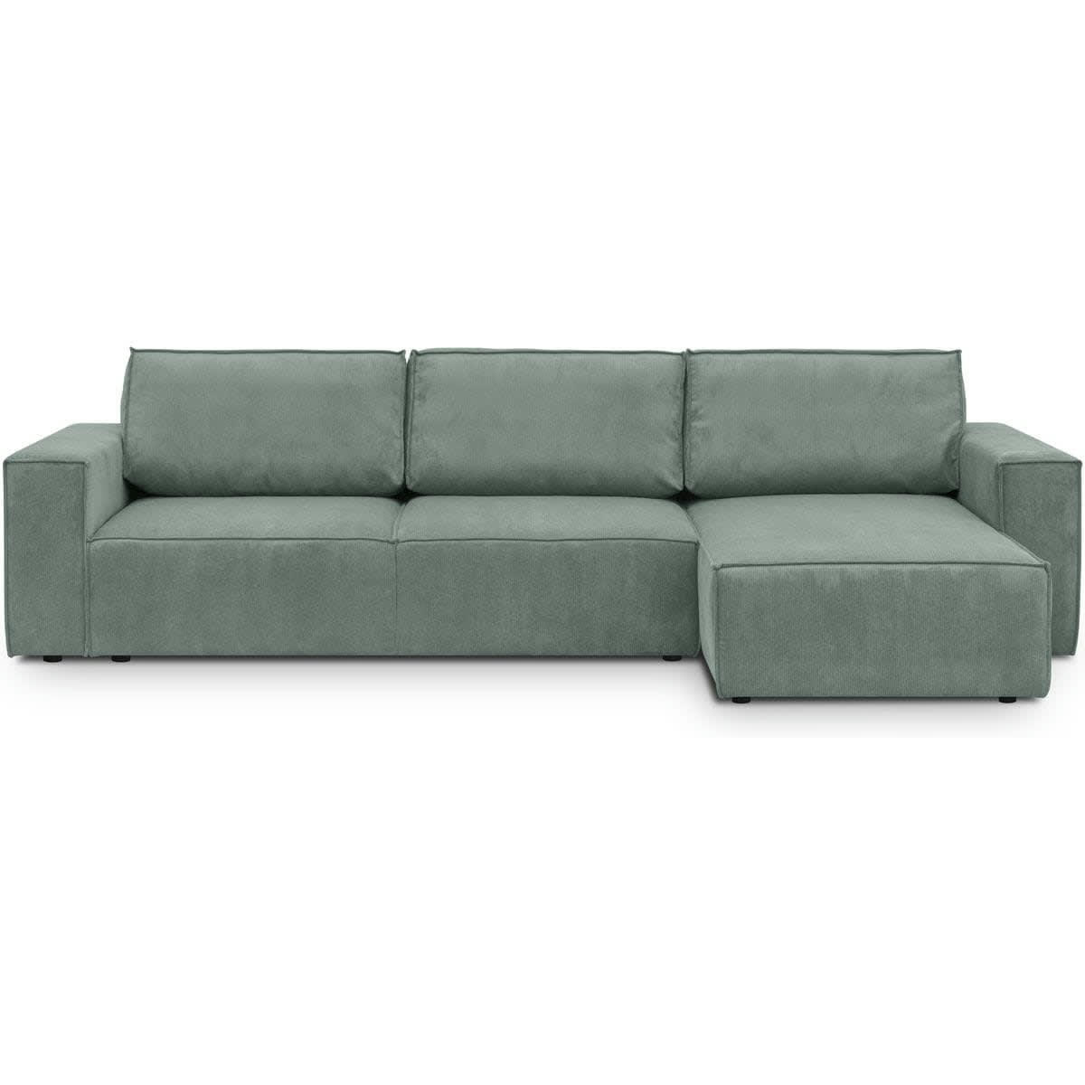 HARPER NEW - Canapé d'angle 5 places convertible en velours fines côtes bleu clair