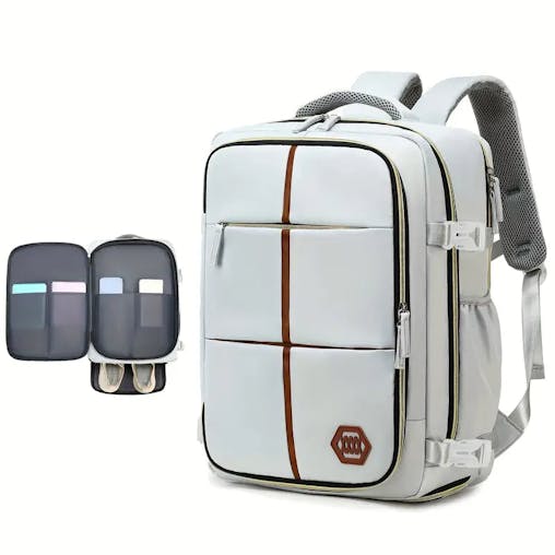 NNETM Travel Backpack with Airline-Approved Laptop Compartment and Shoes Compartment - Silver Gray and Chest Bag