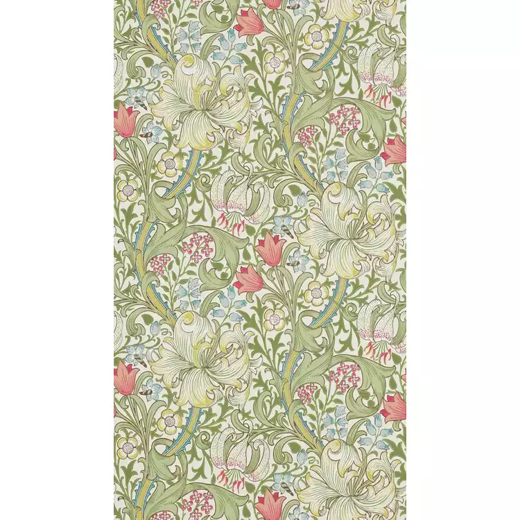 Morris & Co. Golden Lilies on Green Floral Wallpaper
