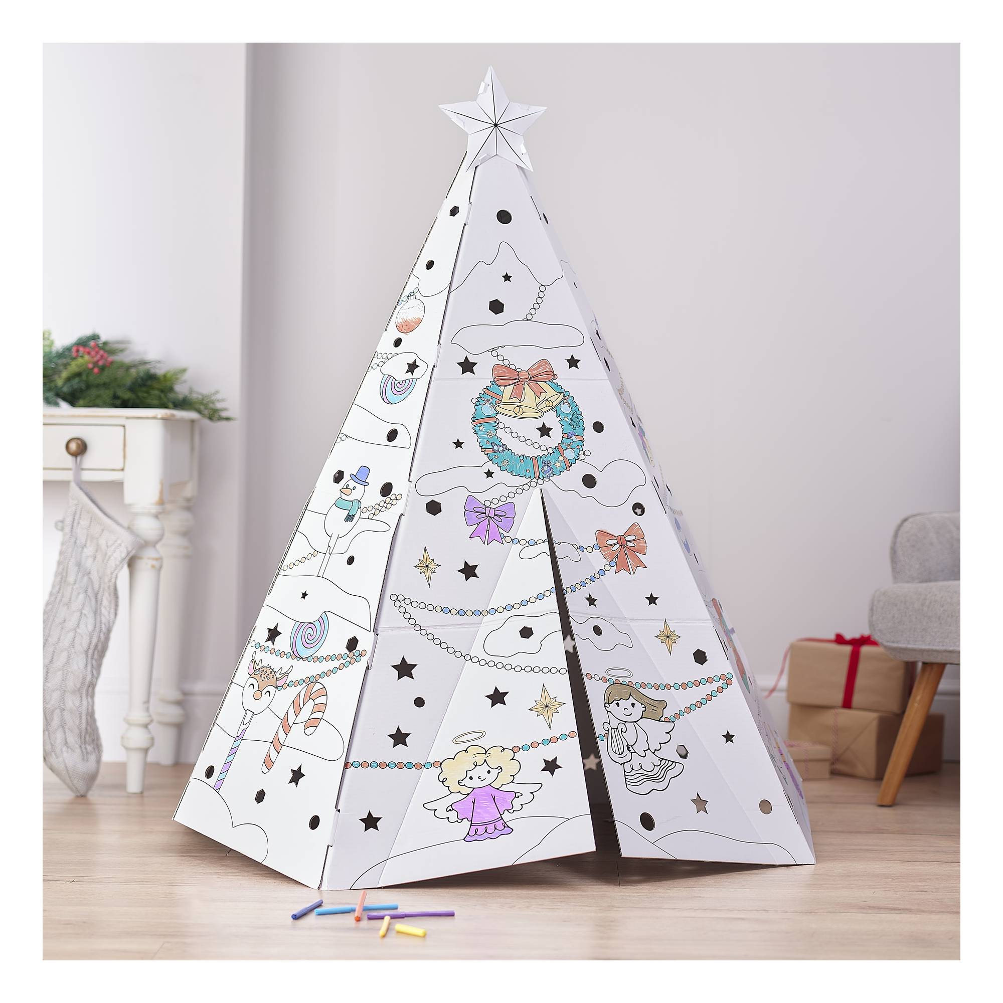 Colour-in Cardboard Christmas Tree
