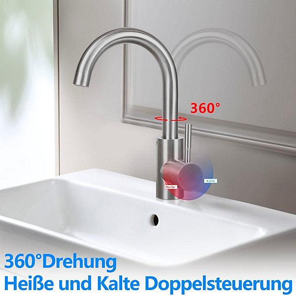 NETTLIFE robinet de cuisine robinet de lavabo de salle de bains robinet de salle de bains en acier inoxydable haute pression