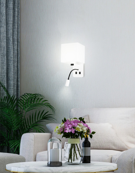 2 LAMPA magnum kinkiet prostokątny 1x40w e27 3w led abażur kwadrat biały