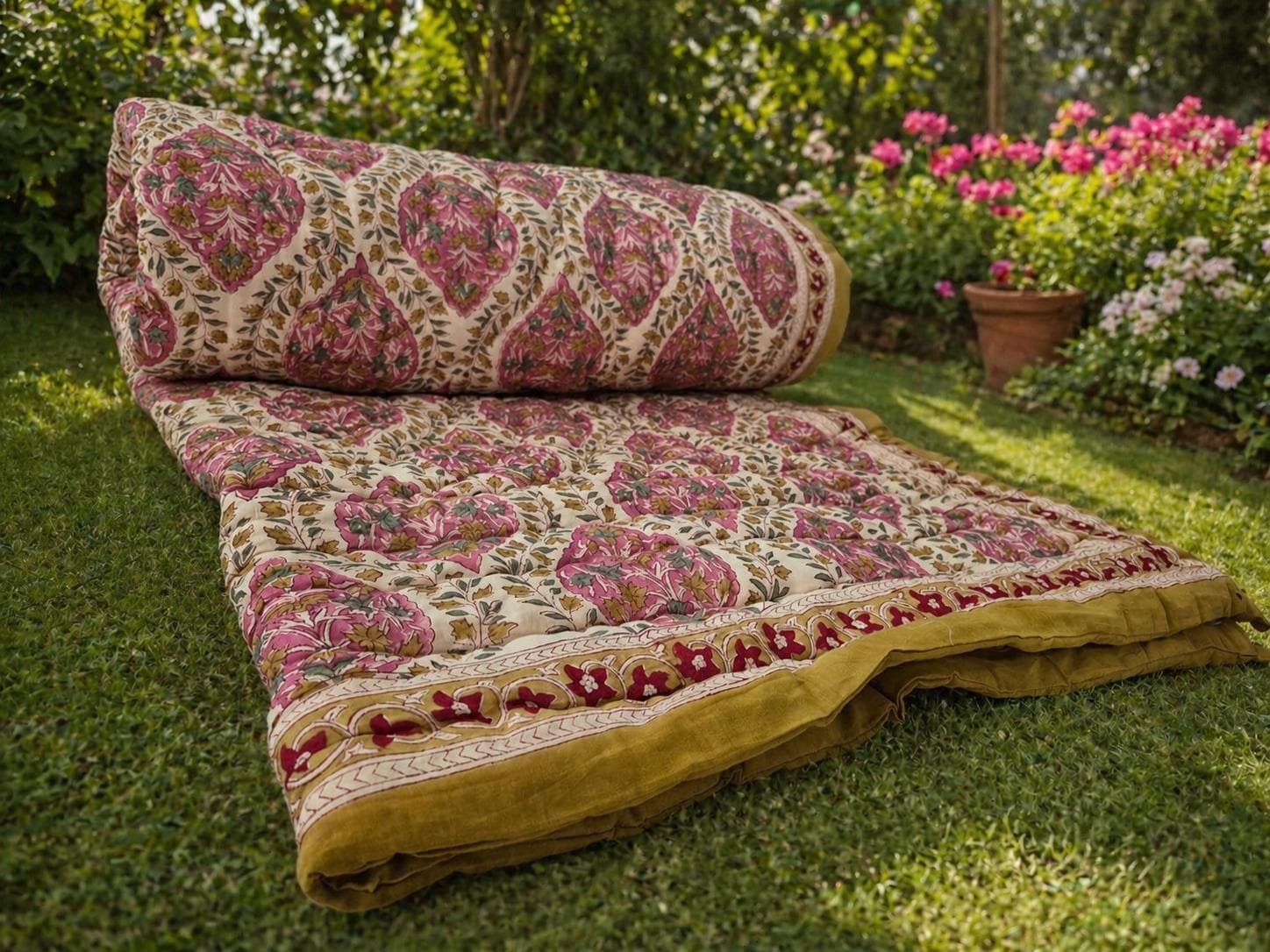 Handmade Cotton Block Print Quilt: Cozy Bedding Throw for bedroom decor, Reversible boho bedding, Indian blanket bedspread