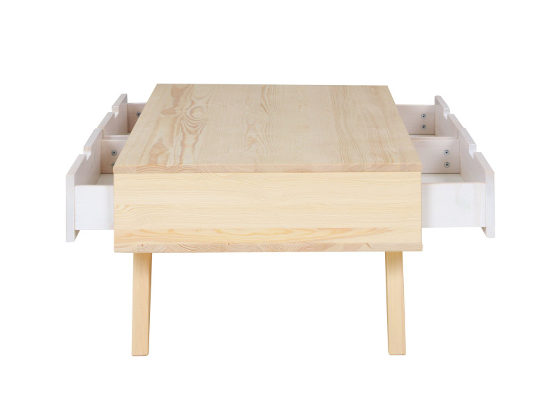 Ława 45x120 cm drewniana Malmo z 4 szufladami, kolor sosnowy   bielony