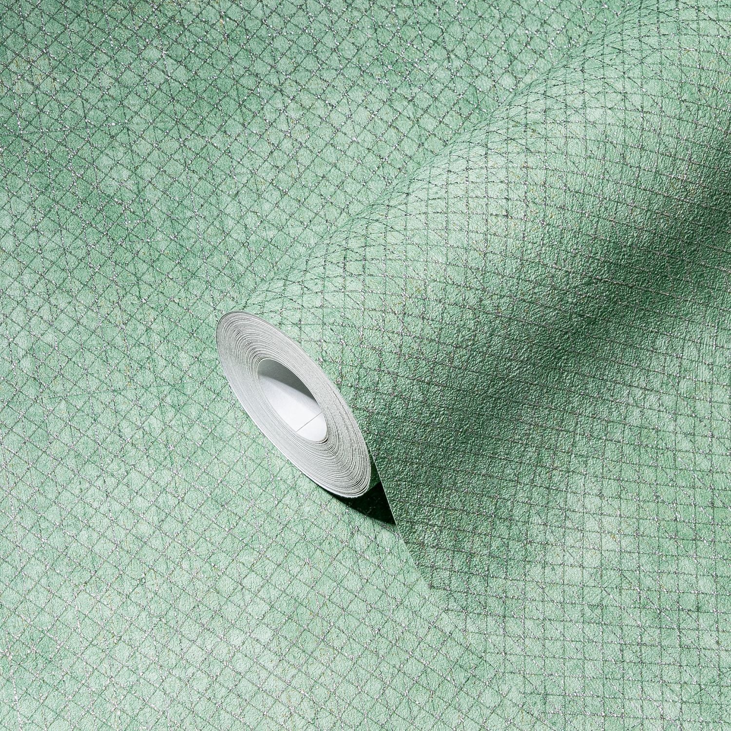 A.S. Création behang effen groen, zilver en metallic - 53 cm x 10.05 m - AS-388264