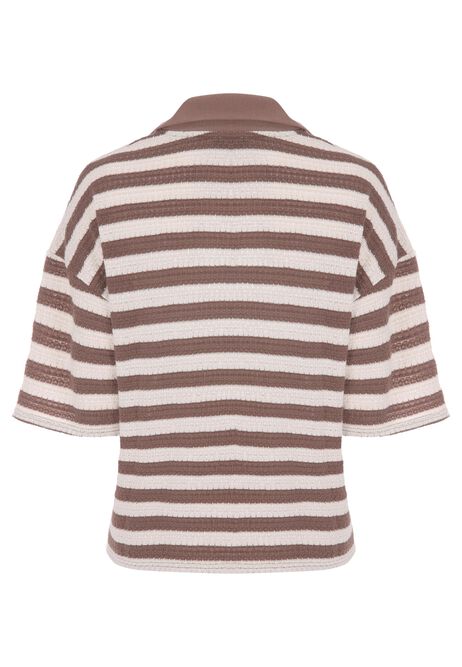 Womens Mocha Stripe Textured Collar Top