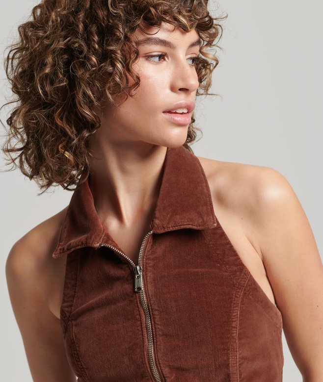 Collared Zip Thru Velvet Top