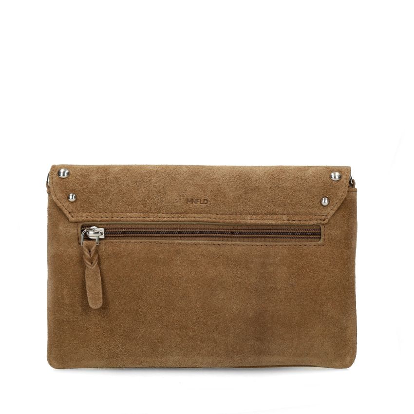 Manfield Bruine suède clutch met zilveren studs