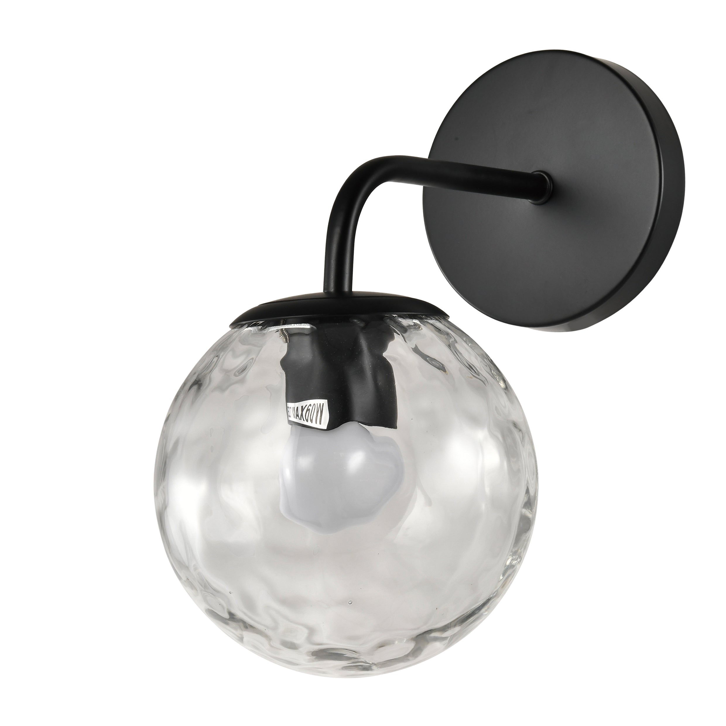 QUVIO Zwarte wandlamp - met glazen bol - Metaal - Glas - Zwart
