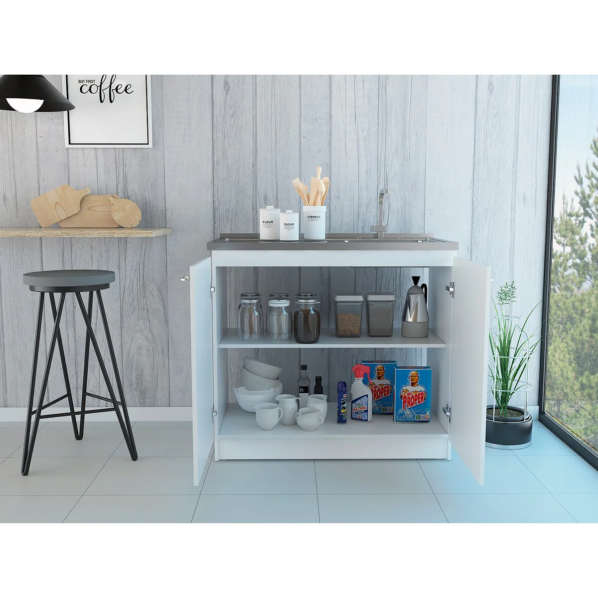 Brookeline Rectangle 2-Door Utility Sink and Cabinet White