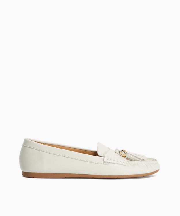Geen White - Leather Tassel Trim Loafers