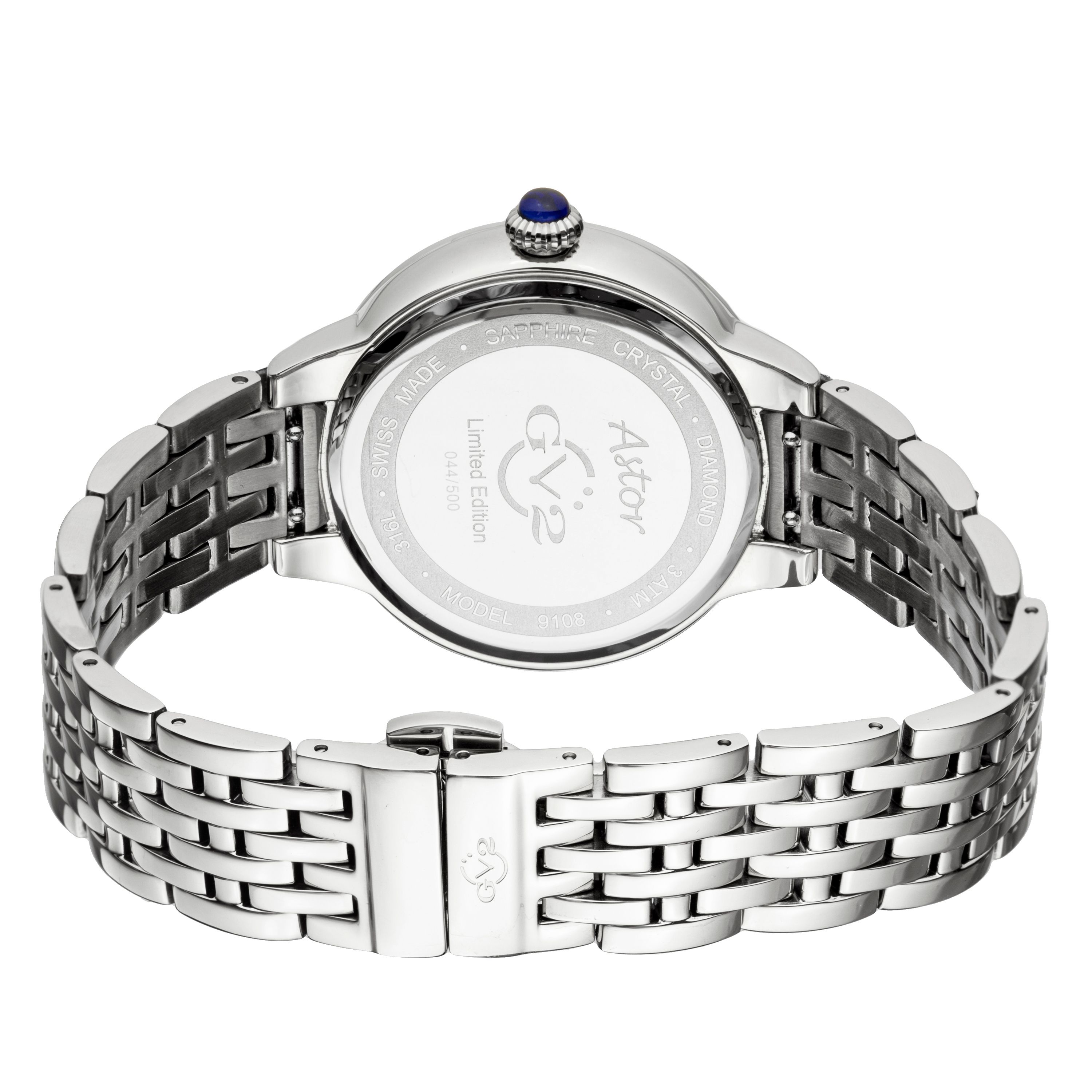 GV2 Astor Black Dial Stainless Steel Swiss Quartz Watch