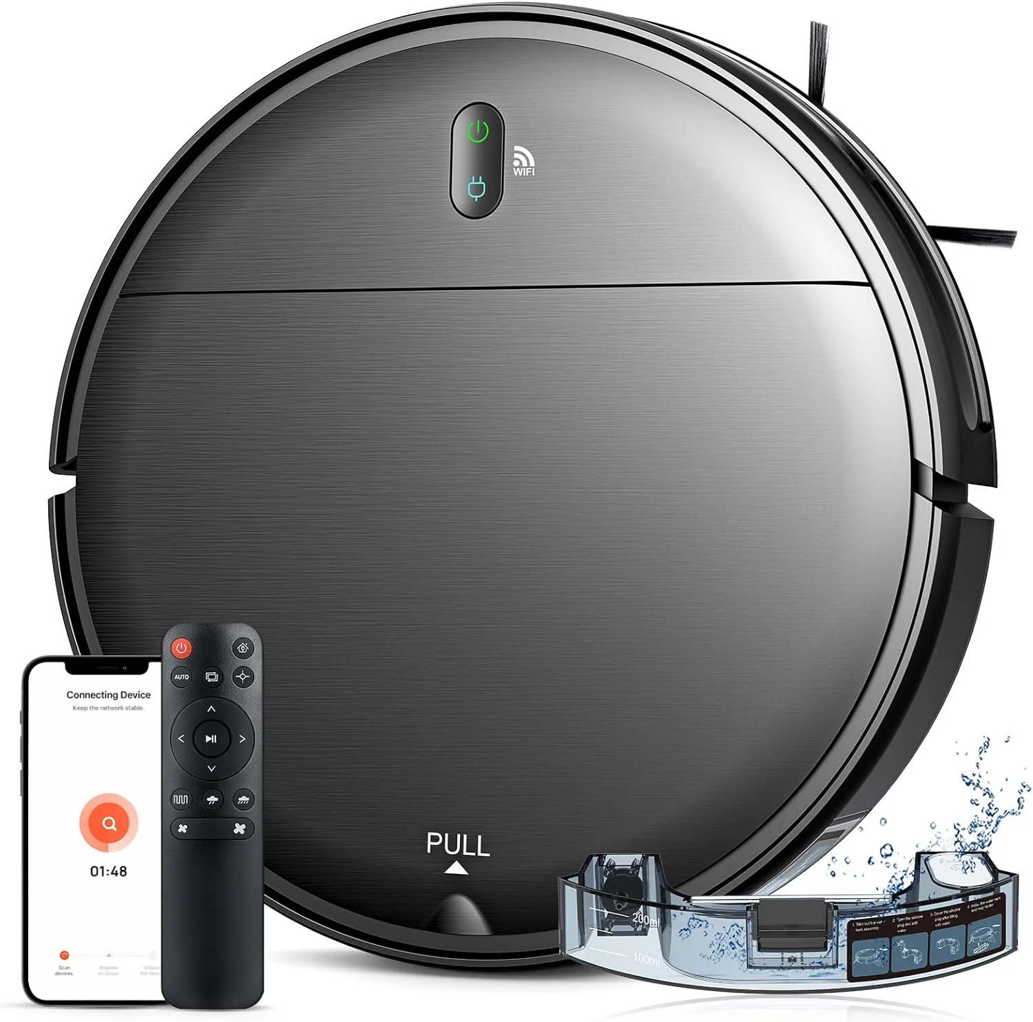 Robot Vacuum and Mop Combo,Robotic Vacuum Cleaner with Schedule, 2 in 1 Mopping Robot Vacuum with Watertank and Dustbin, Self-Charging, Slim, Ideal for Hard Floor, Pet Hair, Carpet