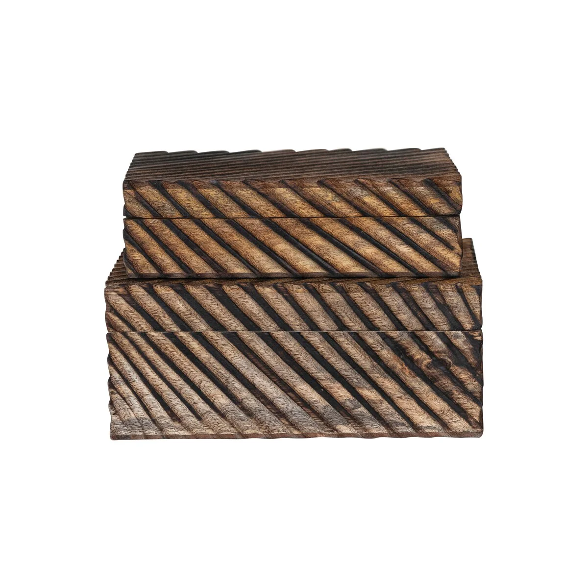 Hand-Carved Mango Wood Nesting Boxes, Set of 2 - 10.0L x 8.0W x 4.0H