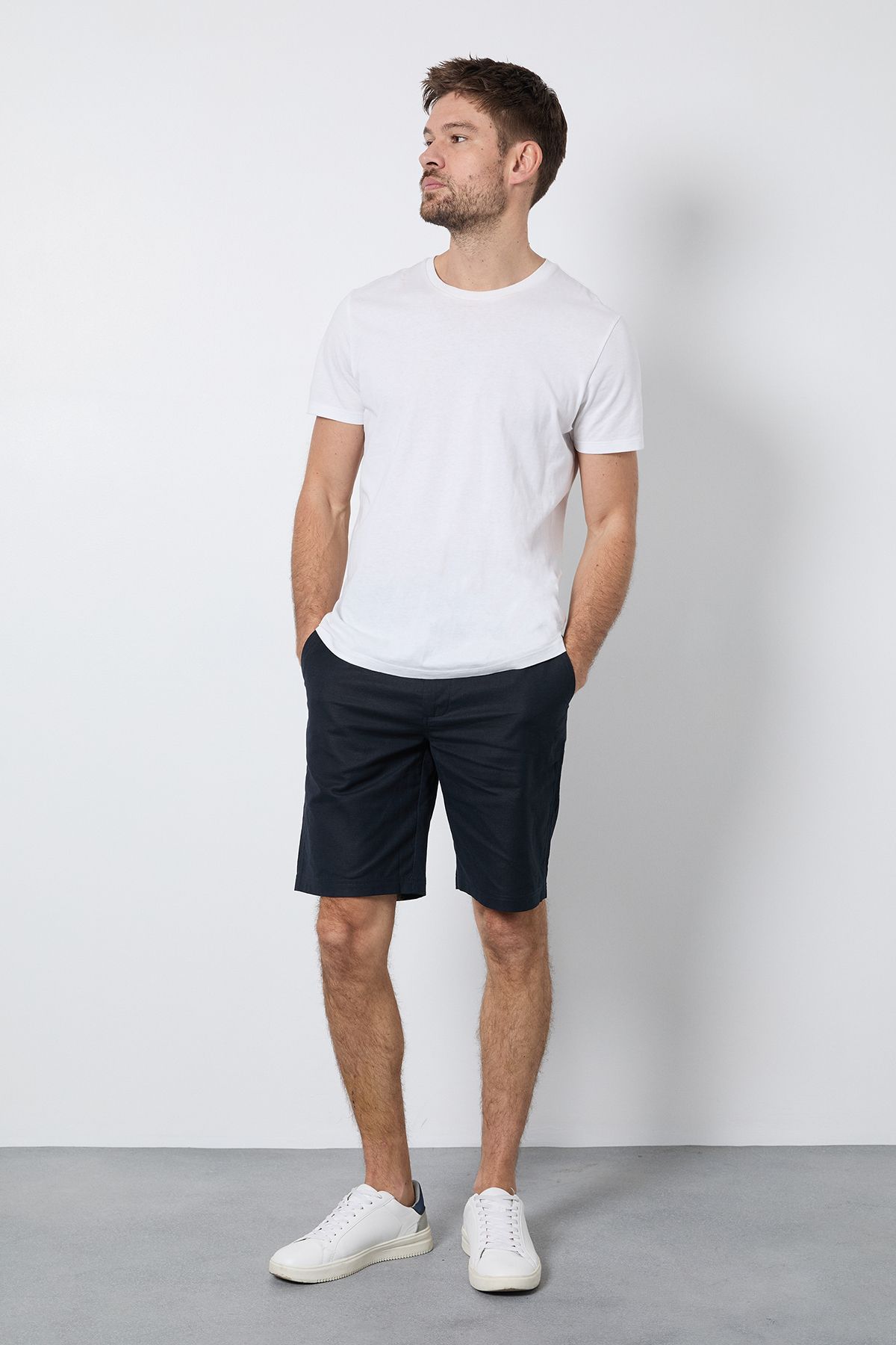 Burton Navy Cotton Linen Shorts