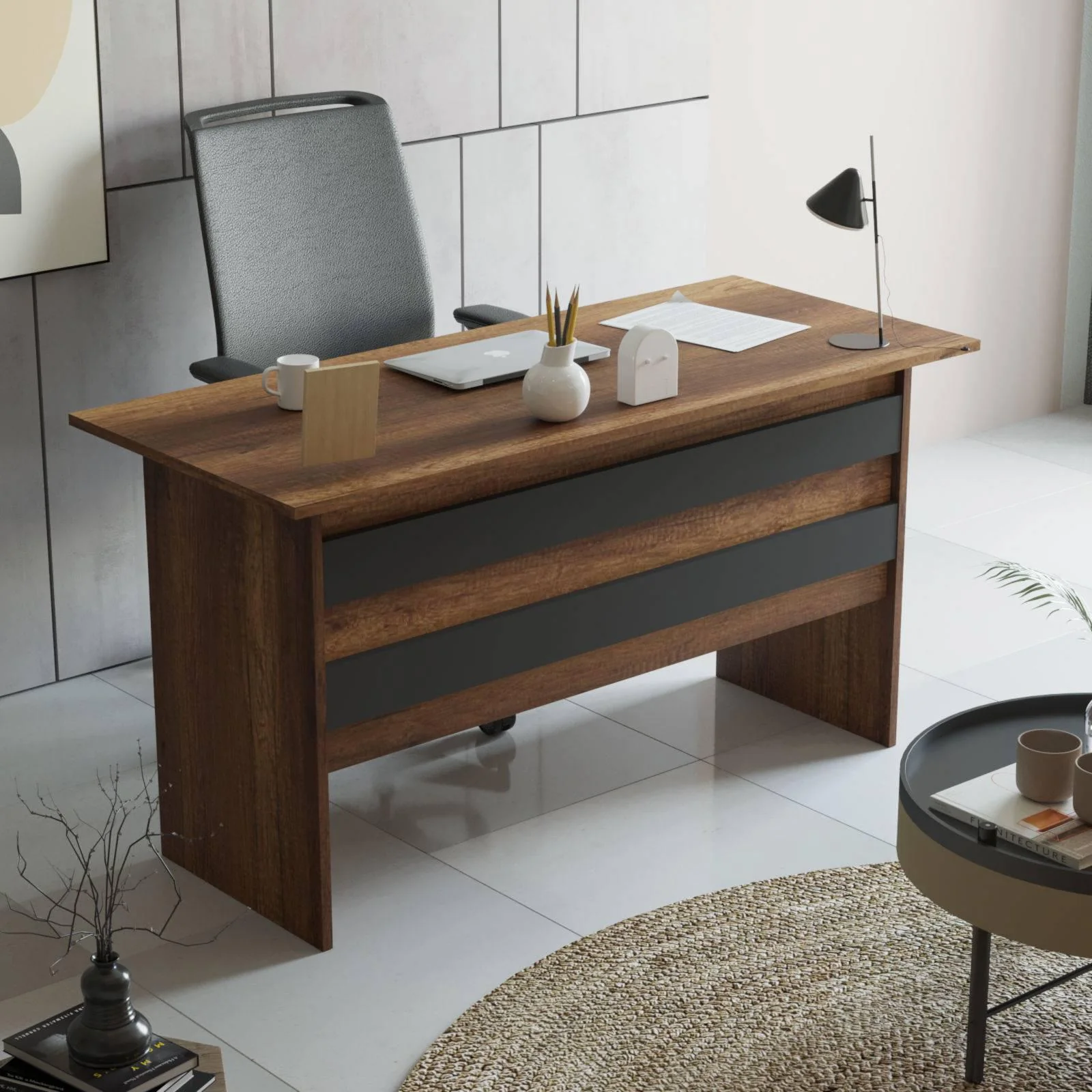 Set van bureau met bijzettafel en 2 opbergkasten Micha