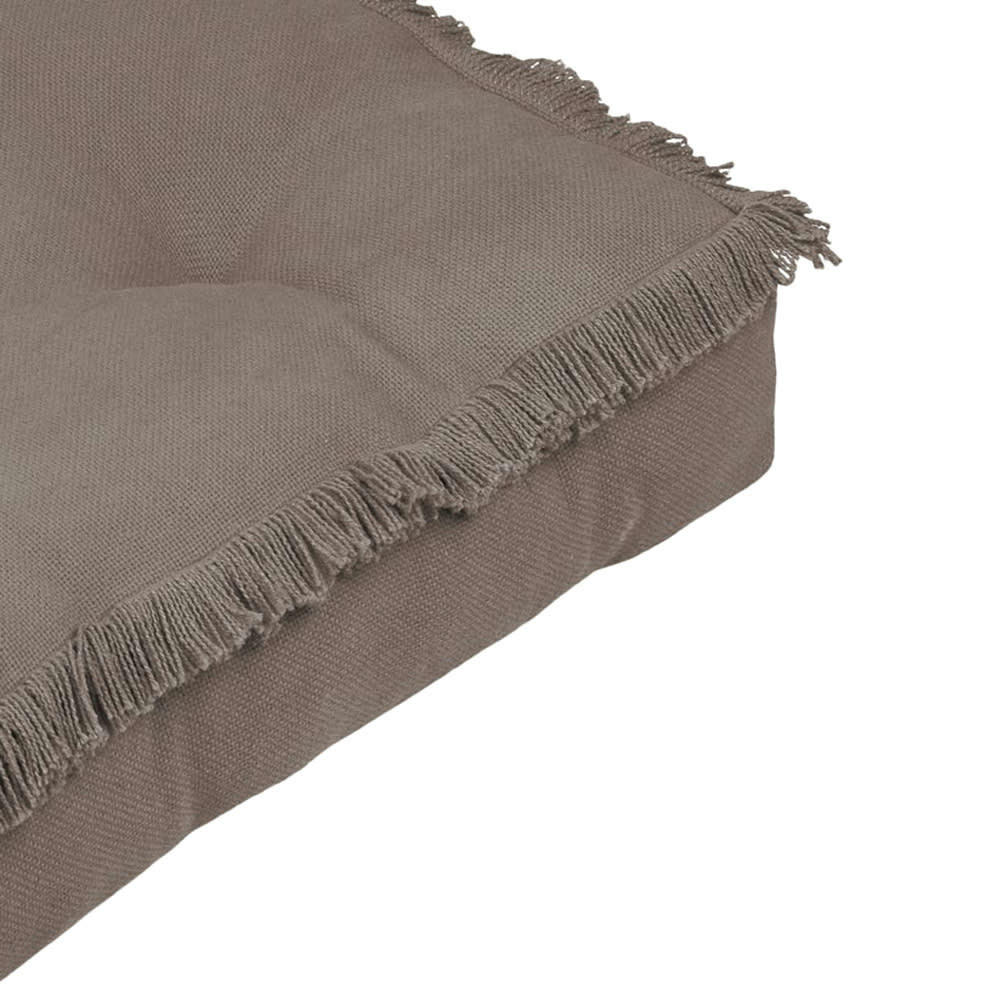 FRANGES - Coussin de sol en coton taupe 45x45