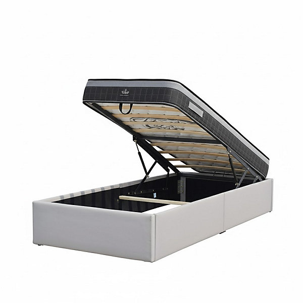 Ensemble Lit Coffre et Matelas 90x200 cm - Couleur : Gris - Matelas Soutien Ferme 2 Faces