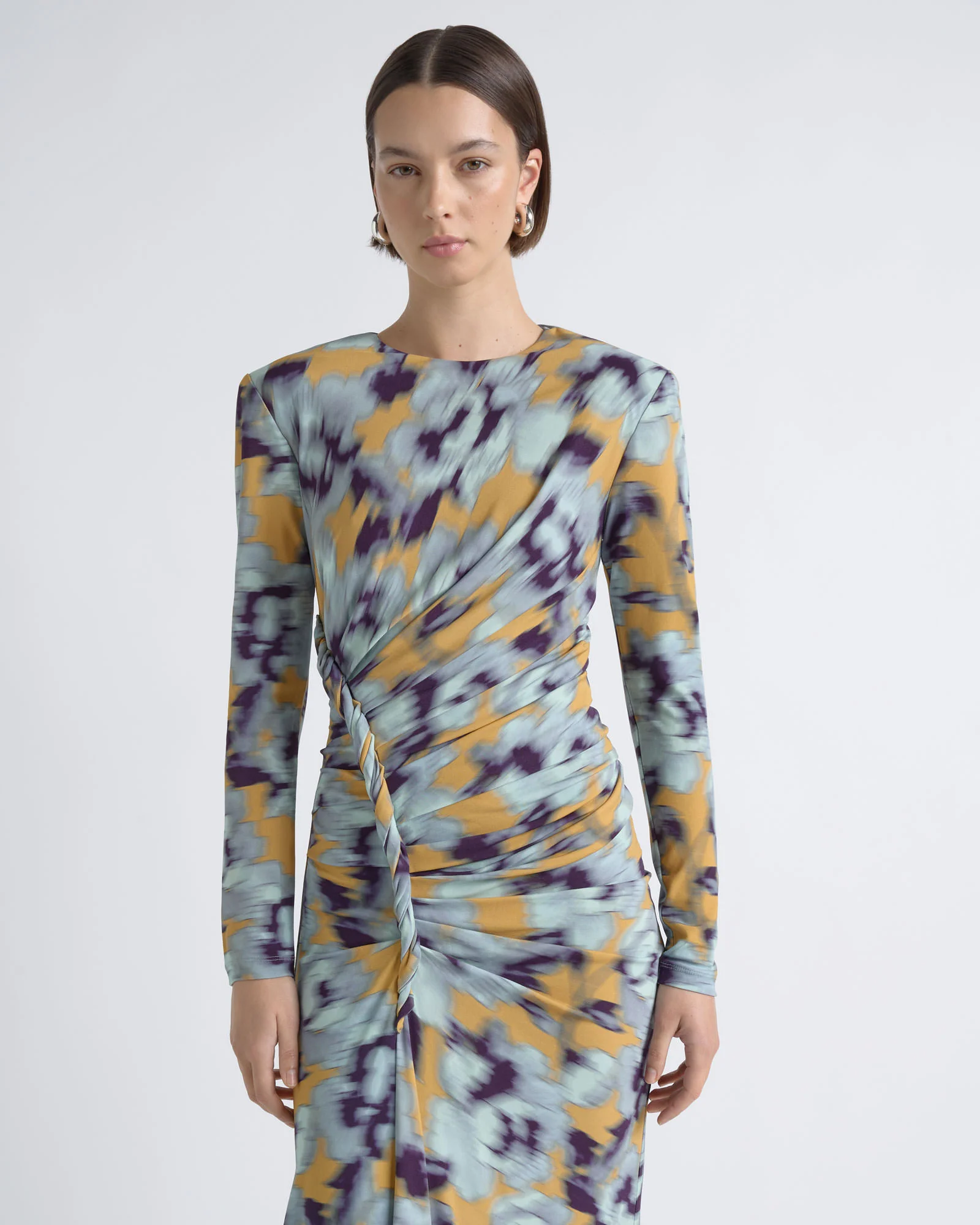 Blurred Floral Twist Midi Dress