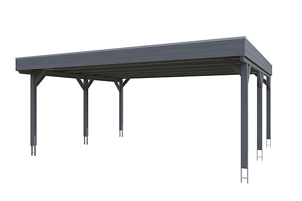 Carport SKAN HOLZ Grunewald 622 x 554 cm avec panneaux de toit en aluminium, traitement coloré gris ardoise