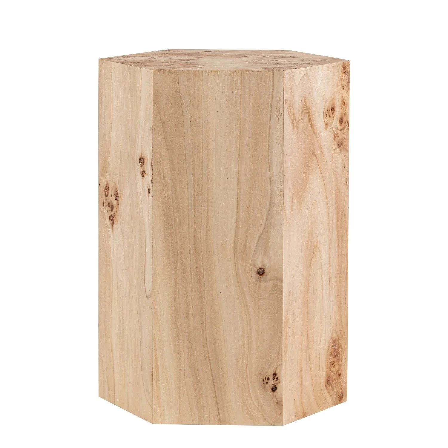 Hexagon Natural Burl Wood Veneer Side Table
