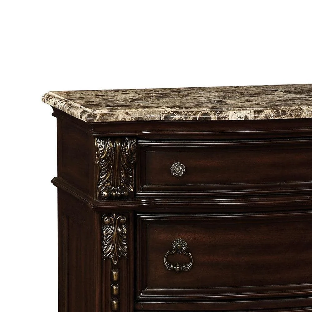 Formal Traditional 1pc Nightstand Only Solid wood 3-Drawers Bedroom Furniture Genuine Marble Top
