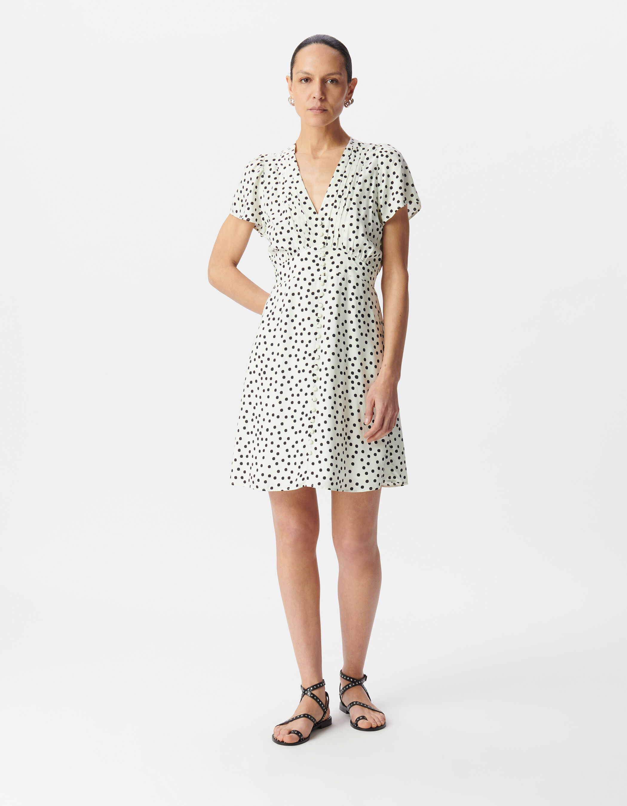 Robe blanche imprimé pois Femme