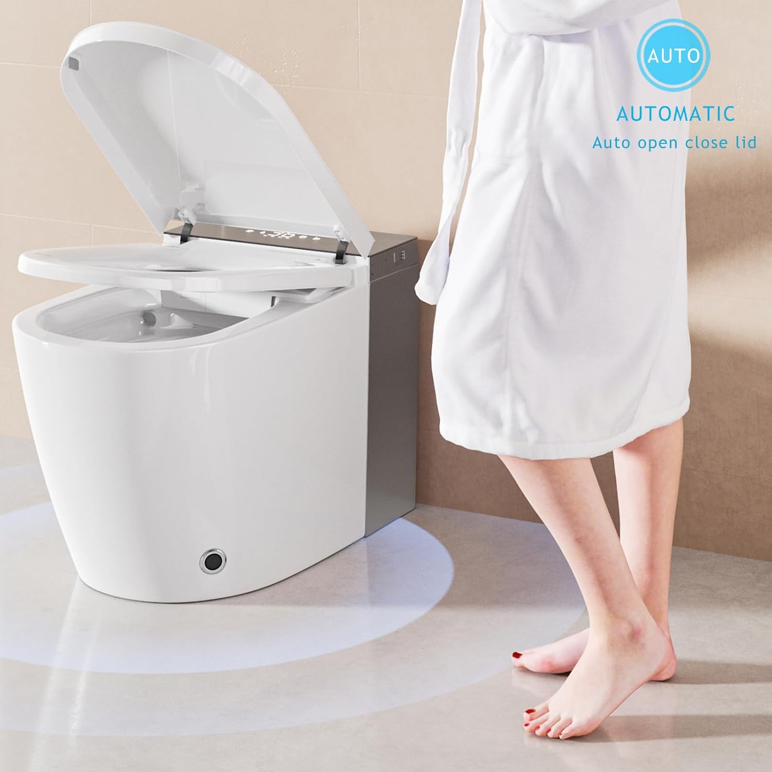 BONSAM Smart Toilet with Auto Open/Close Lid, Modern Toilet with Bidet Built In, Foam Shield, Auto Flush, Warm Water&Dryer, Self-Cleaning Heated Seat Toilet with Remote Control for Seniors & Families.