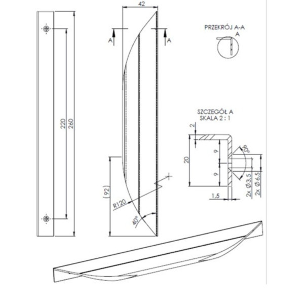 Uchwyt meblowy WAVE 26 cm biały krawędziowy