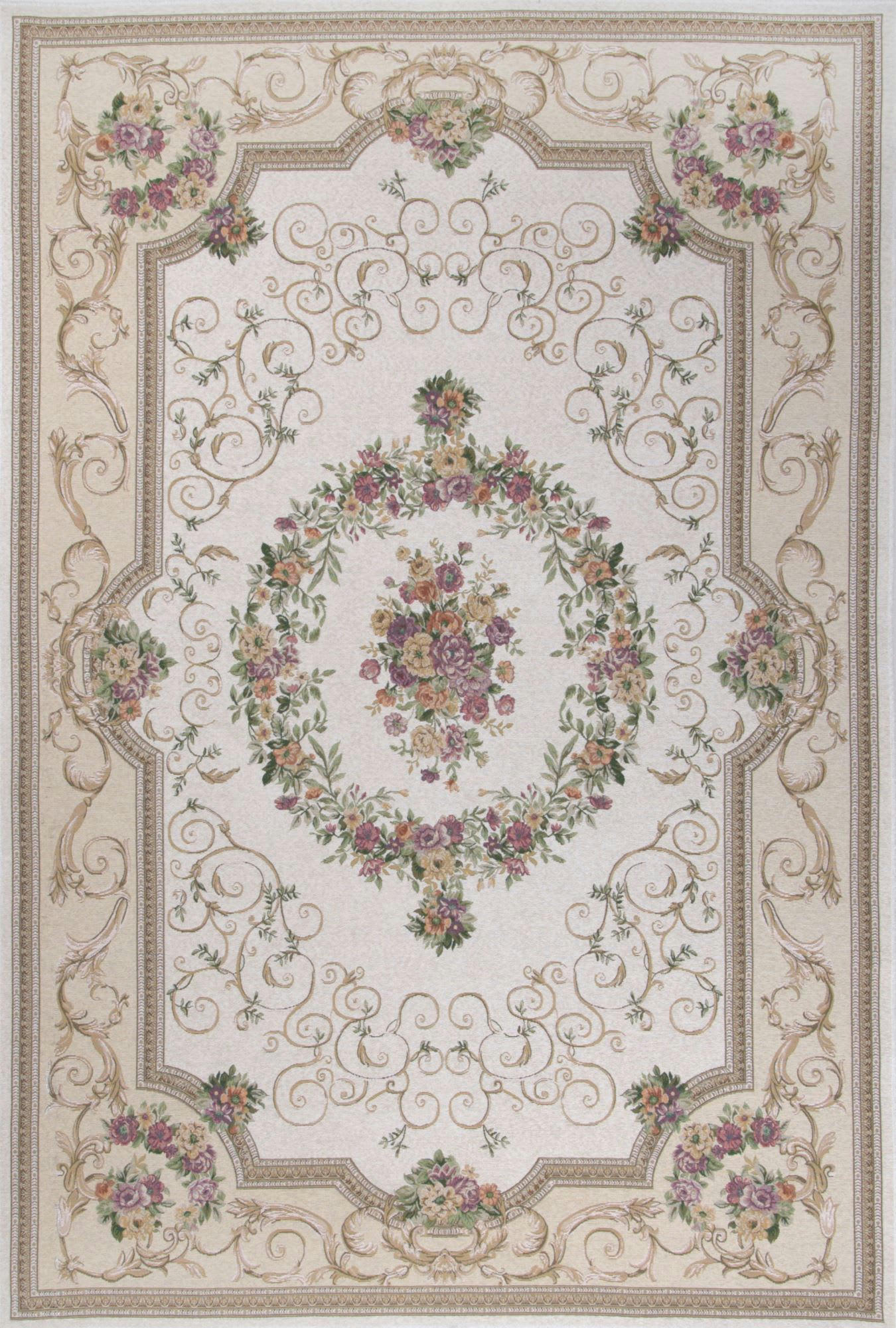 FLOMI - Tapis aubusson floral tissé plat - Ivoire 60x90 cm