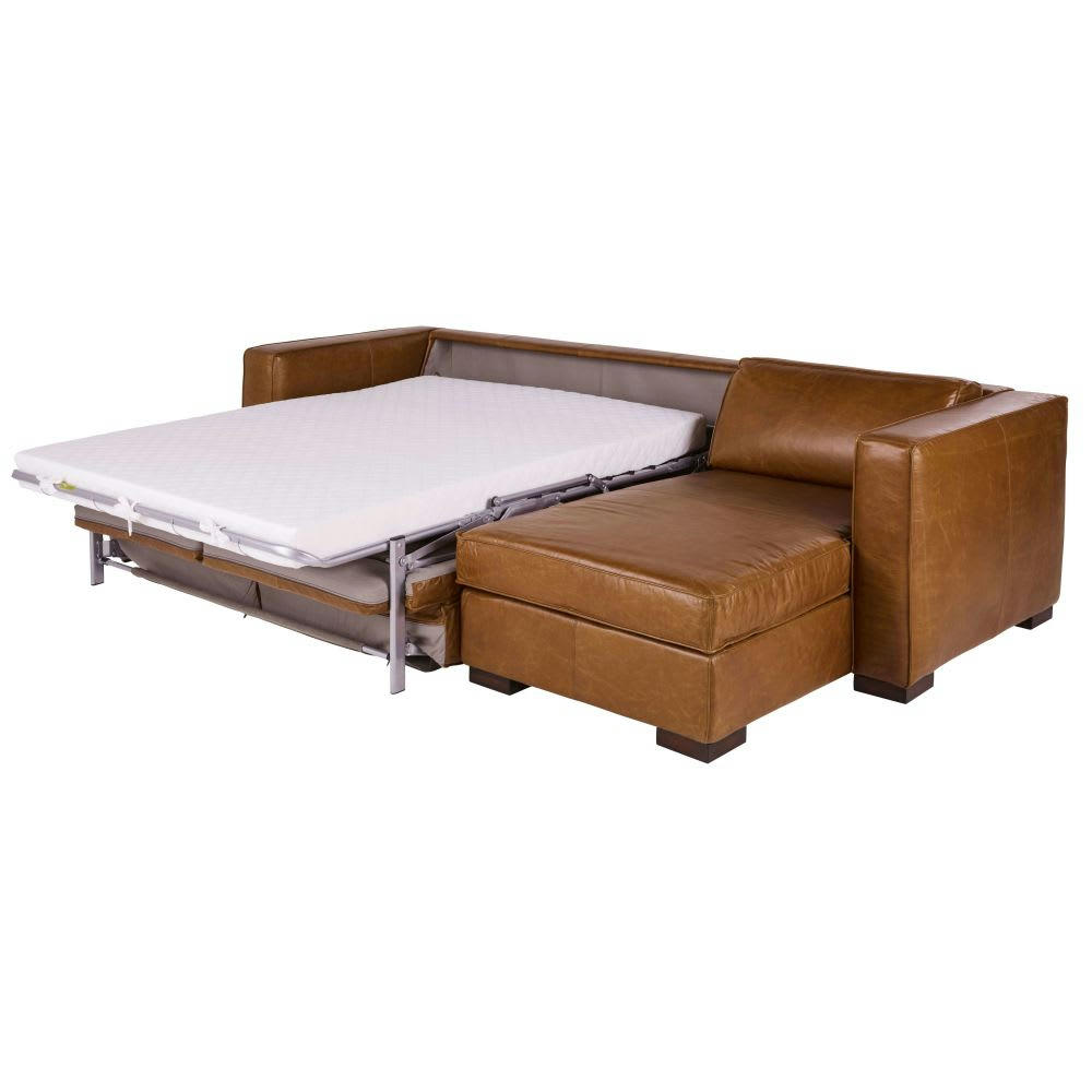 Berlin - Canapé d'angle convertible 4 places en cuir marron