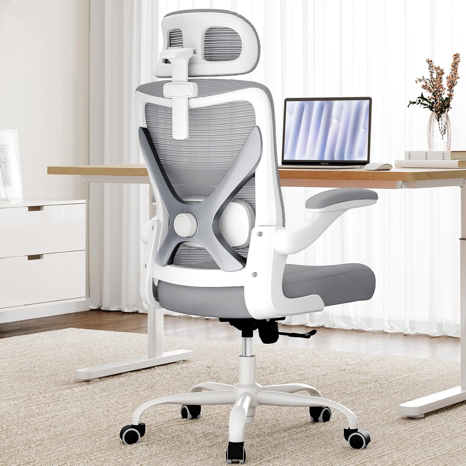 Ergalithic Ergonomic Office Chair - Computer Desk Chairs Comfy, Mesh High-Back Gaming Chair with Adjustable Lumbar Support, Executive Task Chair for Adults, Comfortable for Long Hours (Grey Silver)