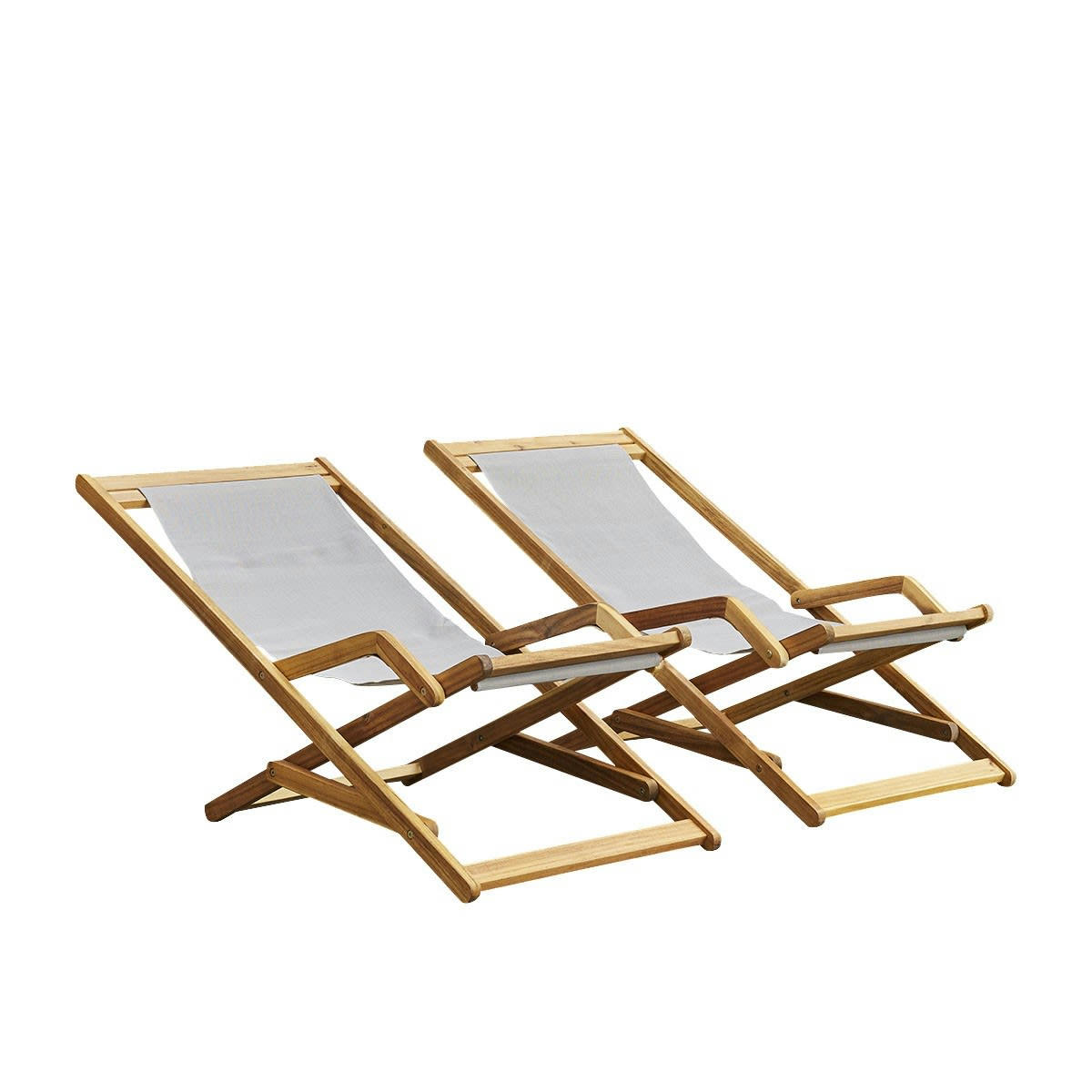 HANOÏ - 2 transats en acacia et textilène gris