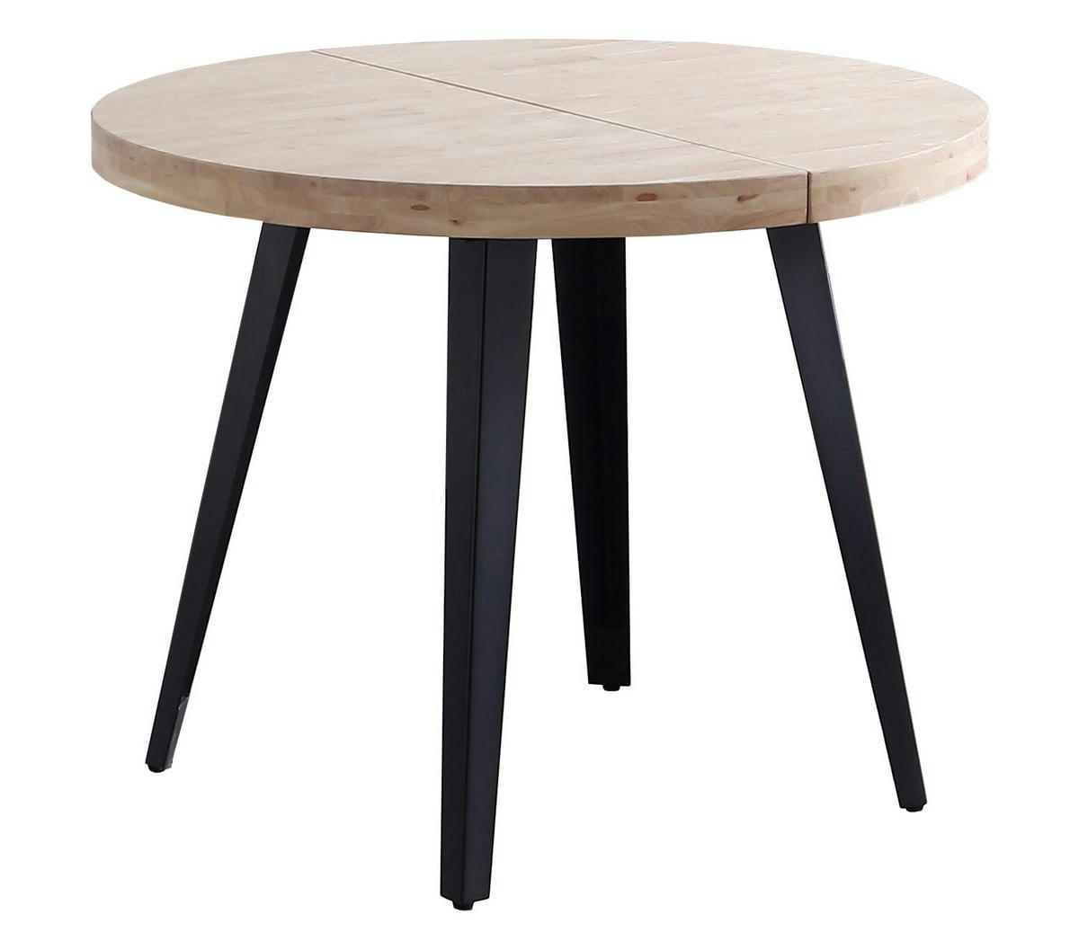 MATIKA - Table repas ronde extensible bois et acier noir
