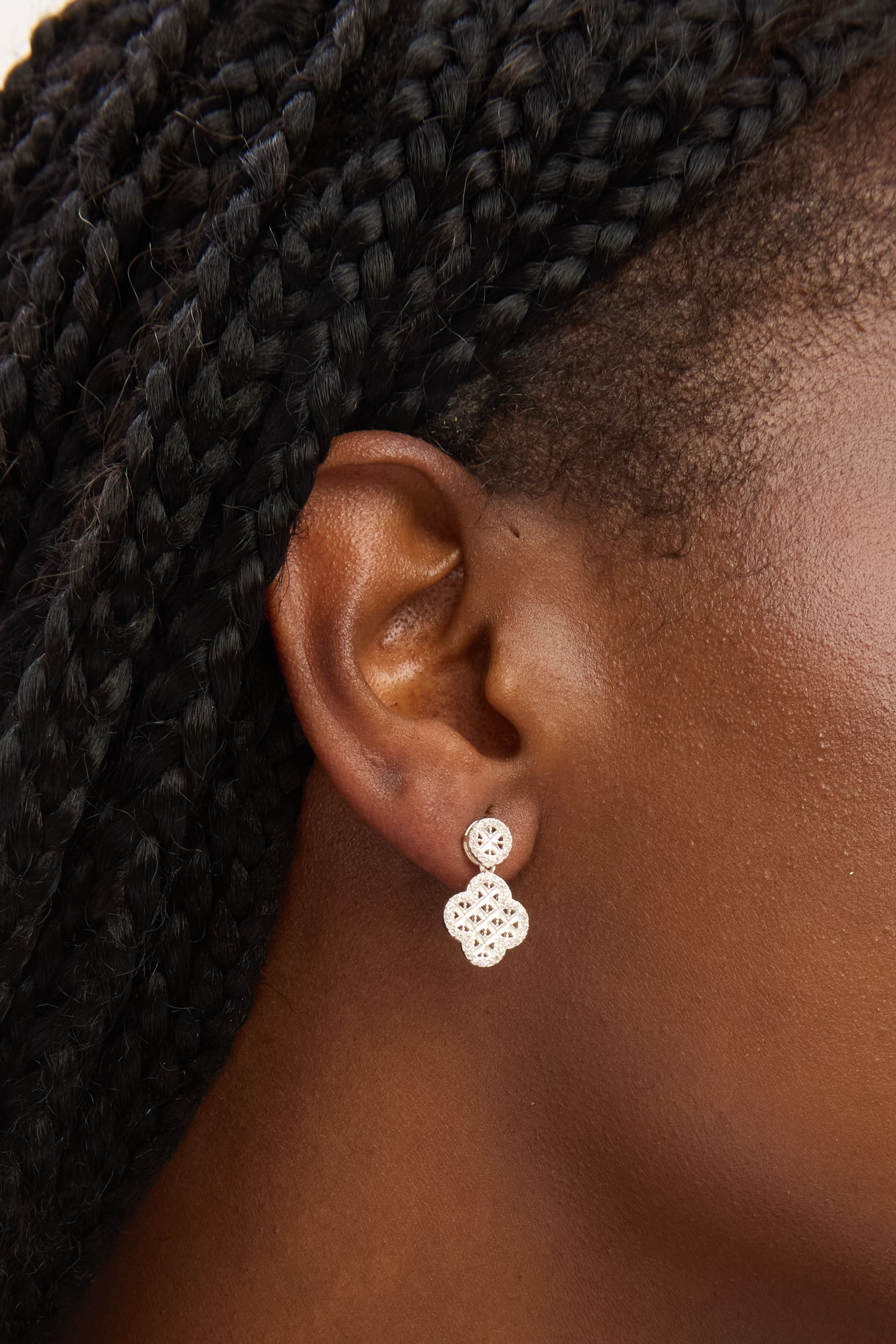 Simply Silver Sterling Silver 925 Textured Double Drop Clover Earrings