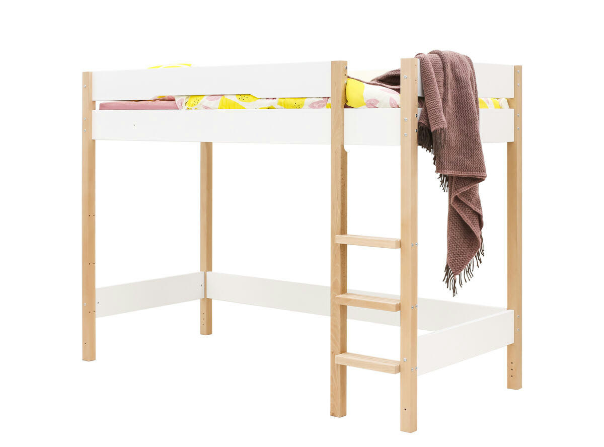 LUCAS - Lit mezzanine 90x200 en MDF et hêtre blanc