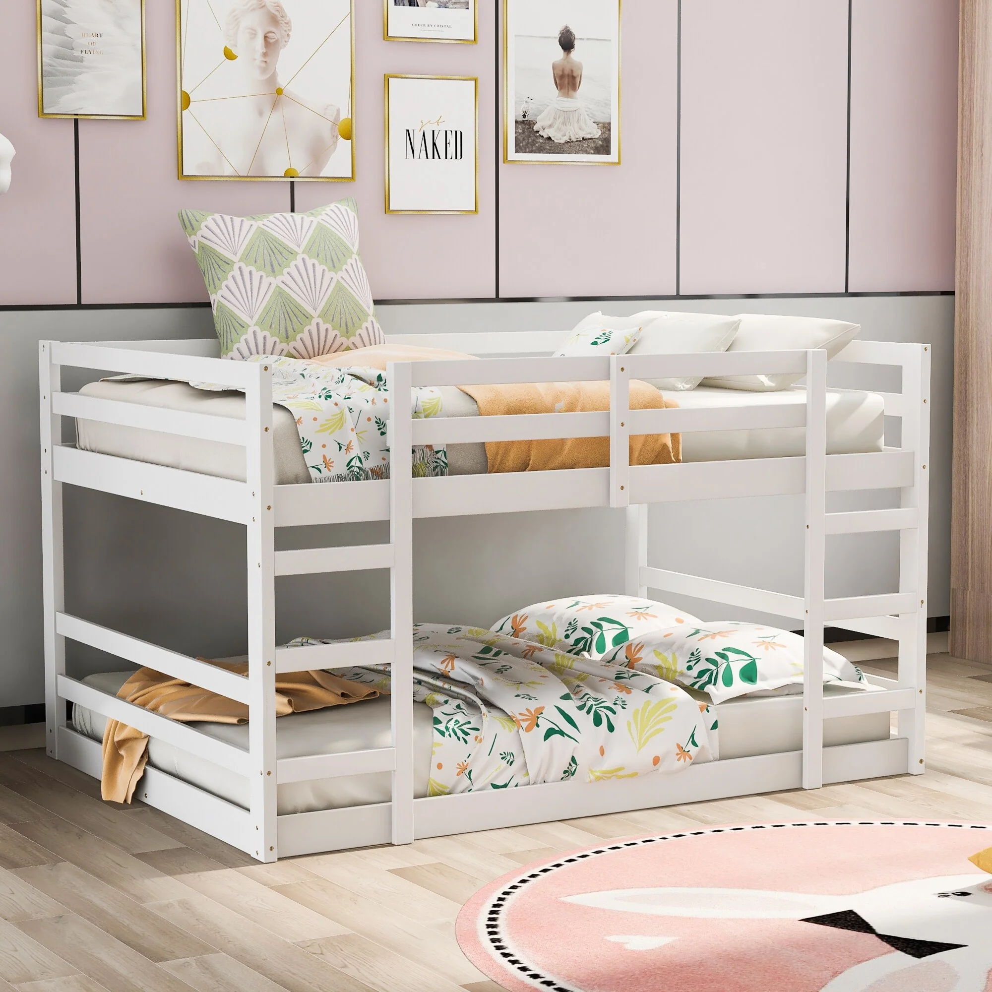 Roomfitters Full Over Full Bunk Bed with Ladder, Modern Shared Room Bed Frame for Two Sleepers