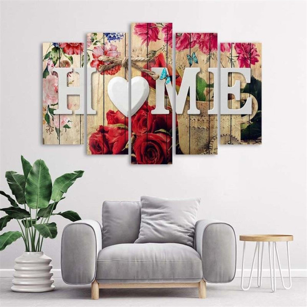 Feeby Obraz 5 częściowy na płótnie Napis Home 100x70