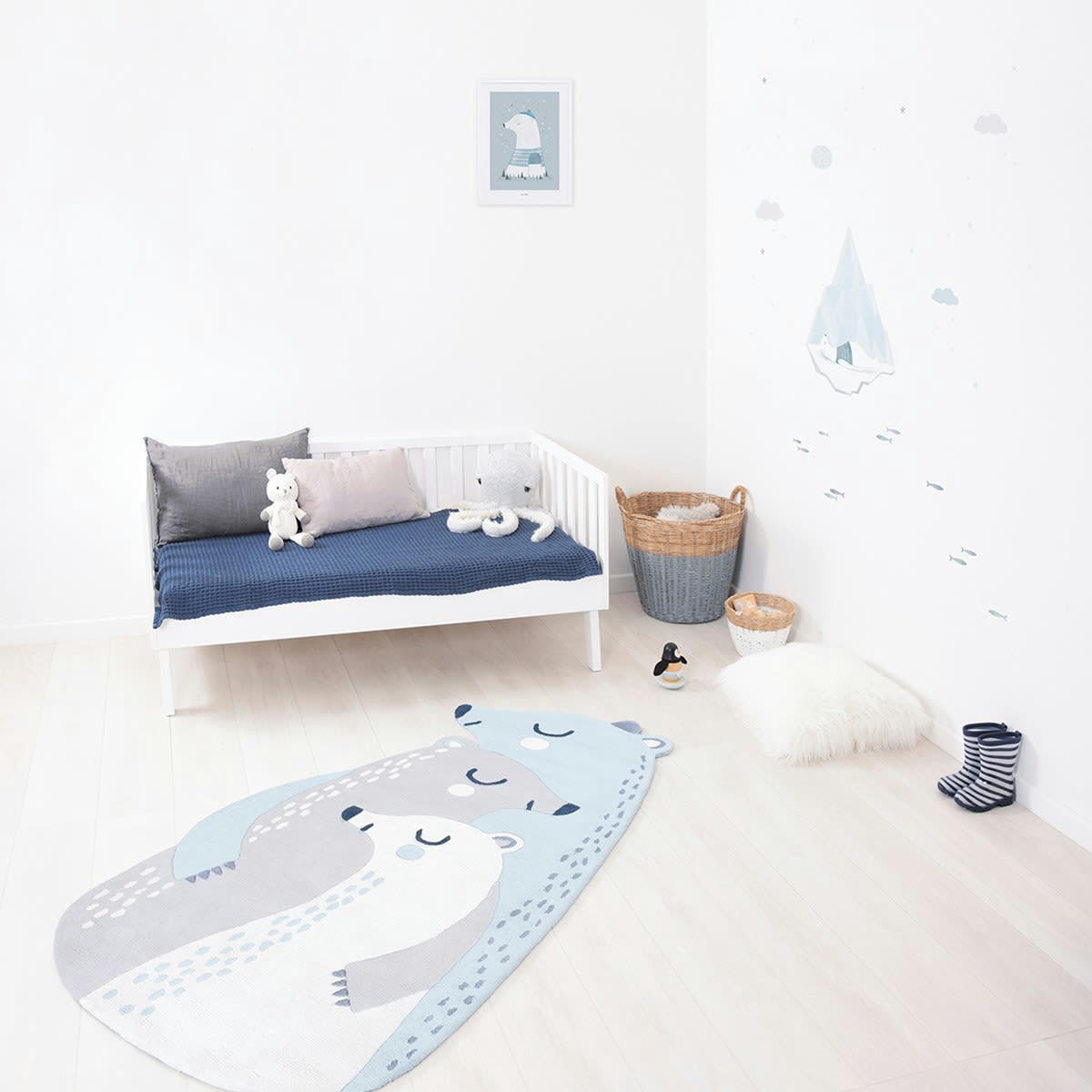 ARTIC DREAM - Tapis famille ours en Coton Bleu