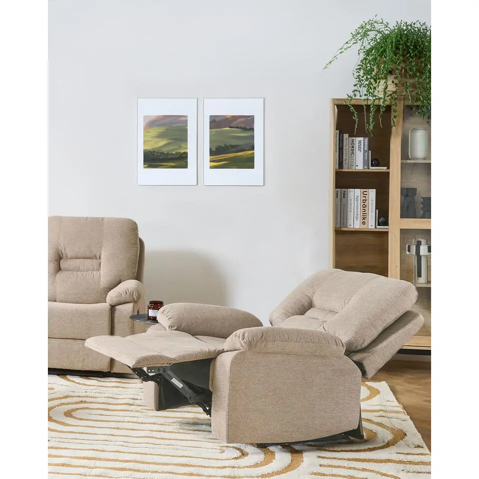 BERGEN - Fauteuil handmatig verstelbaar - Beige - Polyester