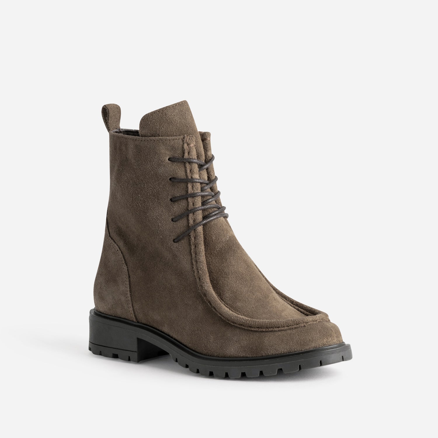 Boots à lacet taupe cuir velours semelle crantée