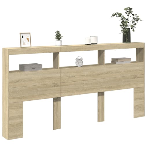 NNEVL Headboard Cabinet with LED Sonoma Oak 200x17x102 cm