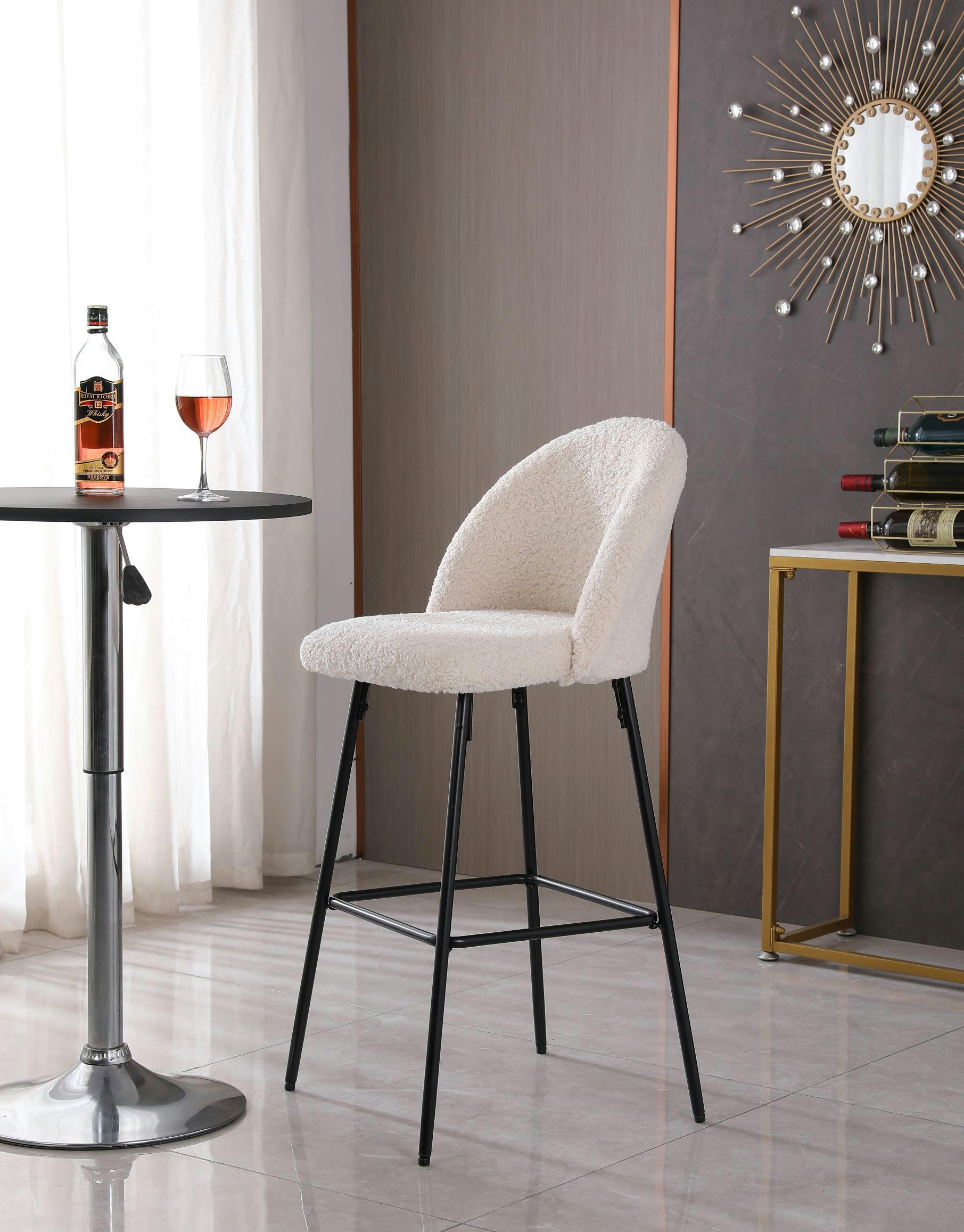 - Lot de 2 tabourets de bar en métal et bouclettes blanches