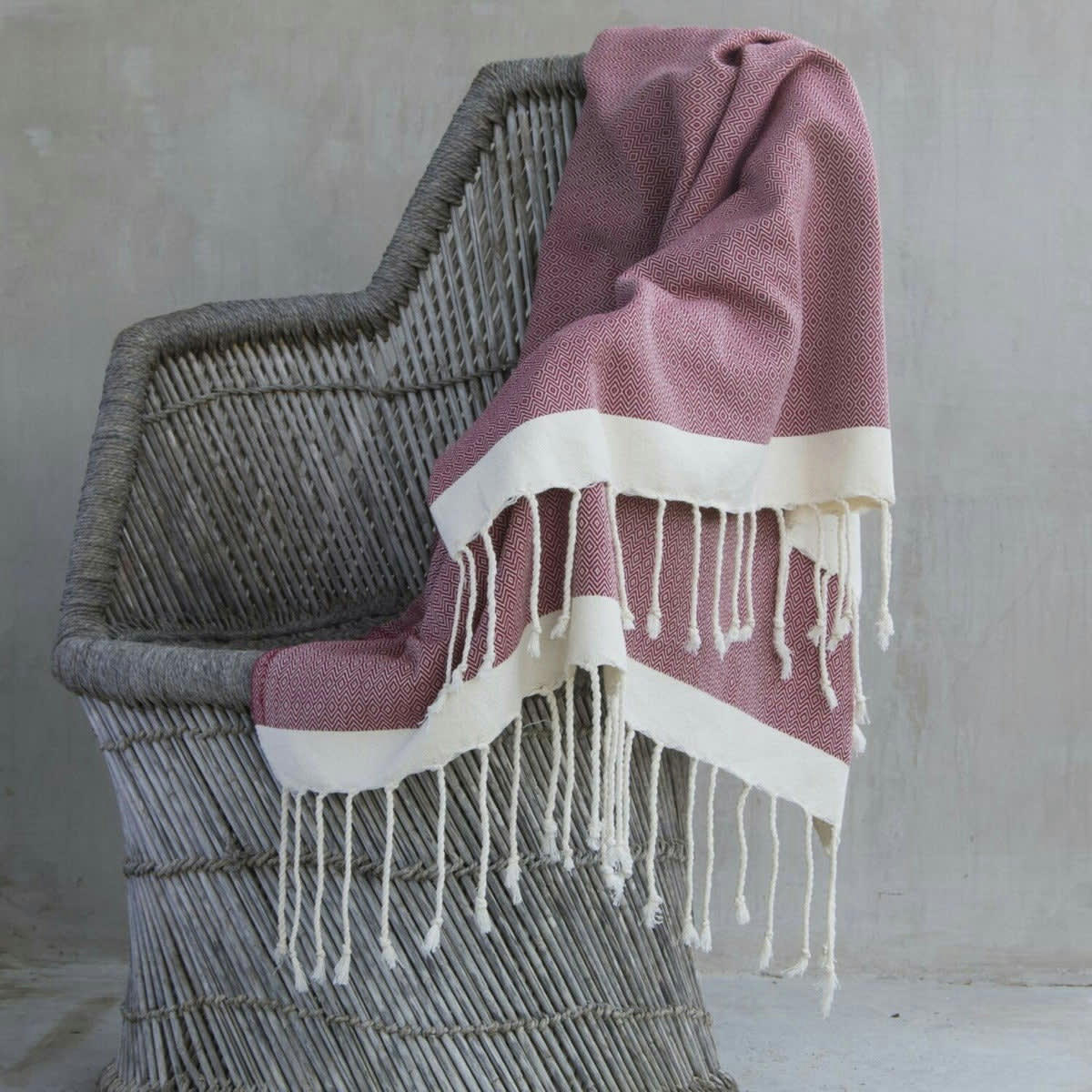 COURCHEVEL - Plaid coton  160x250 rouge / écru