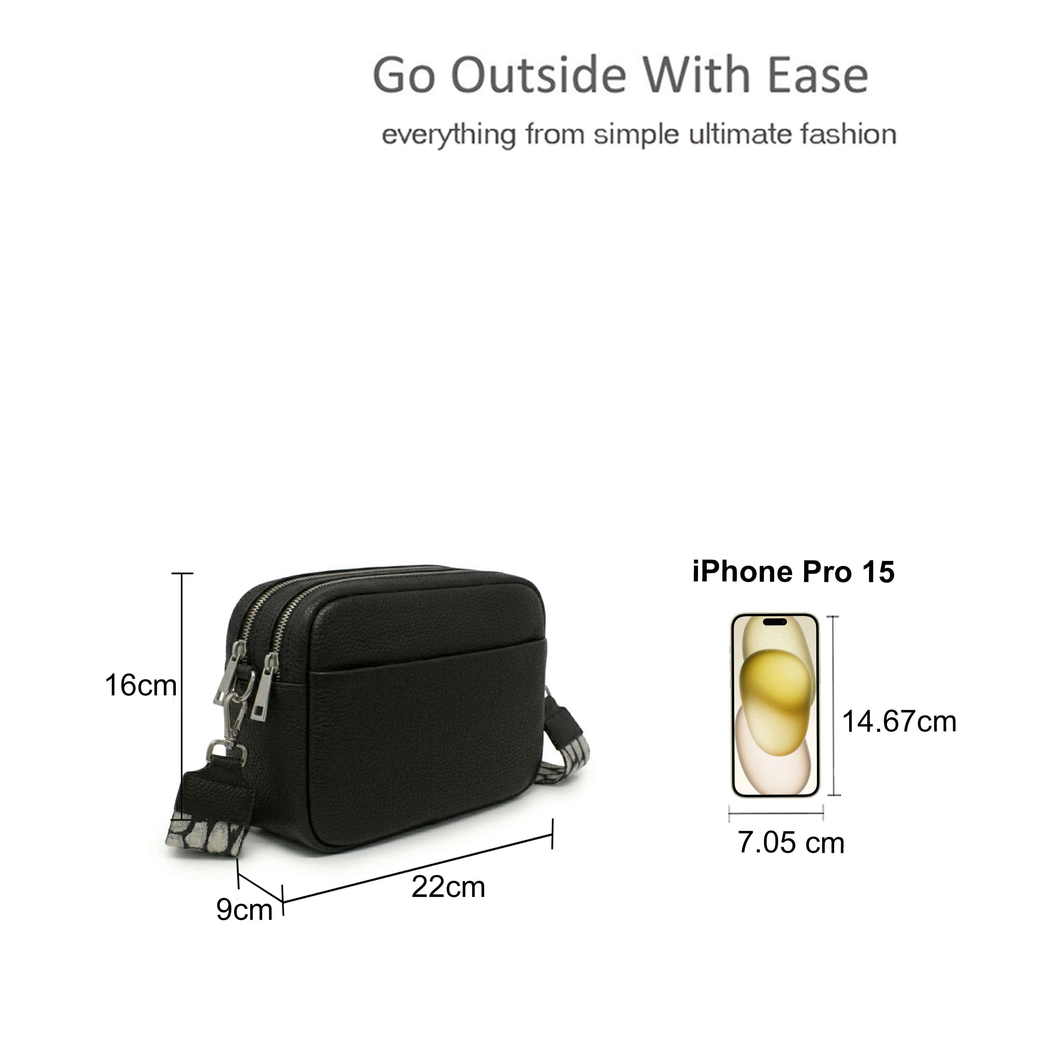Kitise Double Compartment Front Open Pocket Crossbody Shoulder Bag