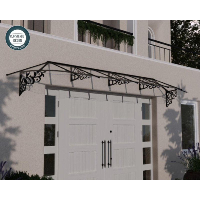 Marquise de porte Lily noire 473 x 88 cm CANOPIA
