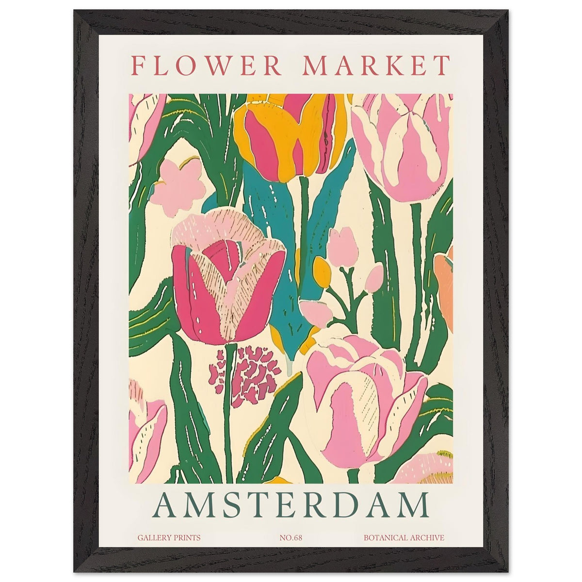 Artfulprints Poster met Lijst Flower market - Amsterdam II  - 30x40 cm - Meerkleurig