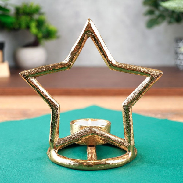 Świecznik aluminiowy złoty gwiazda 15,5 cm